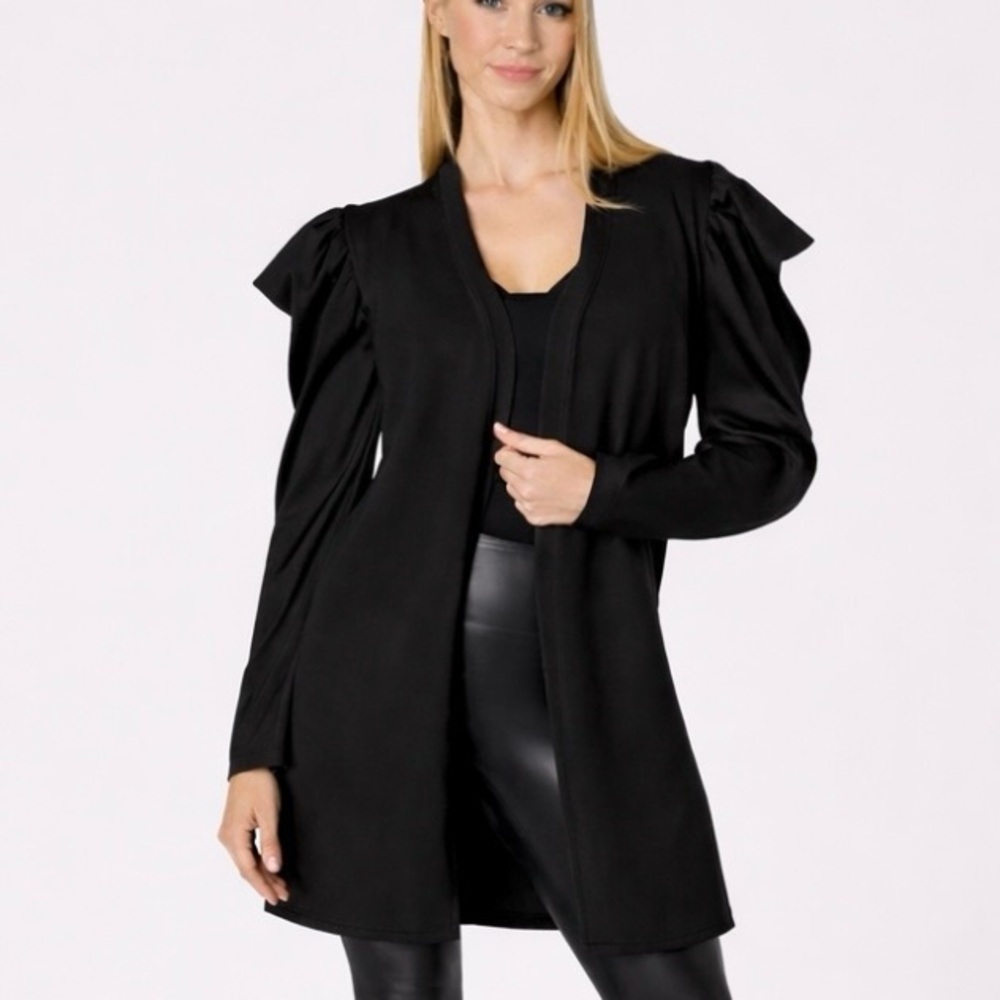 H by Halston Black Long Sleeve Cardigan Draped Detail Sleeve Sweater Sz Lg NWT